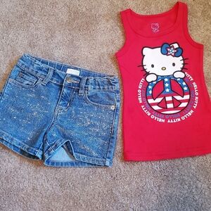 LIKE NEW Girl's Summer Bundle Hello Kitty Tank and Childrens Place Shorts